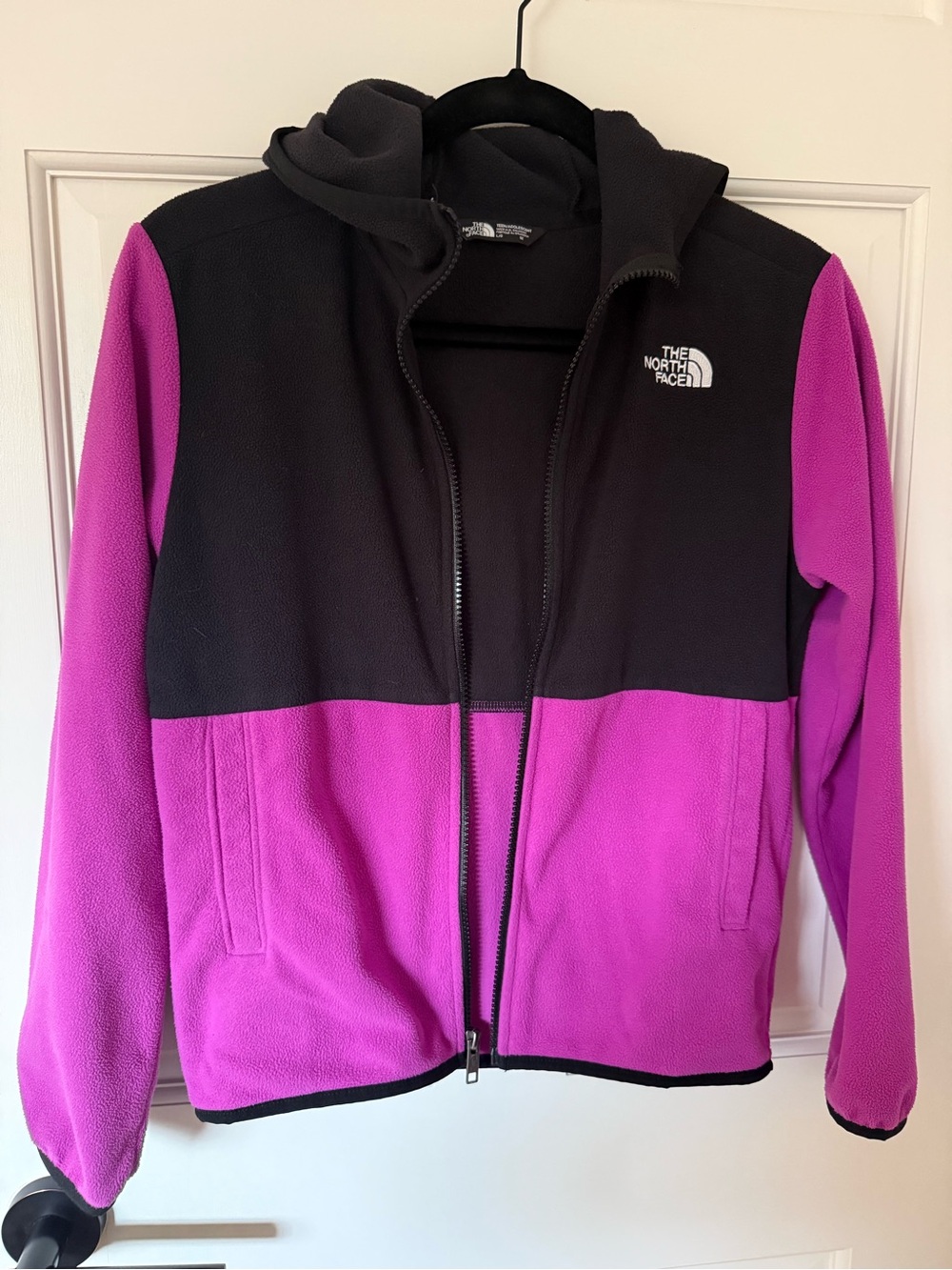 The North Face Girls L 14/16 Pink Black Colorblock Hooded Fleece Jacket
